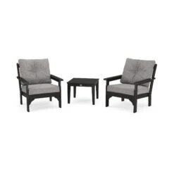 POLYWOOD Vineyard 3-Piece Deep Seating Set -VERMONT WOODS PWS402 2 BL145980 Black Grey Mist