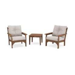 POLYWOOD Vineyard 3-Piece Deep Seating Set -VERMONT WOODS PWS402 2 TE145999 Teak Dune Burlap