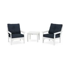 POLYWOOD Vineyard 3-Piece Deep Seating Set -VERMONT WOODS PWS402 2 WH145991 White Marine Indigo