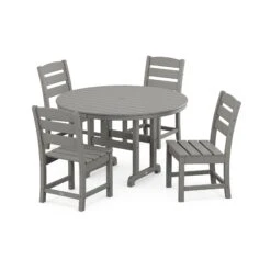POLYWOOD Lakeside 5-Piece Round Side Chair Dining Set -VERMONT WOODS PWS517 1 GY Slate Grey