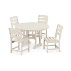 POLYWOOD Lakeside 5-Piece Round Side Chair Dining Set -VERMONT WOODS PWS517 1 SA Sand
