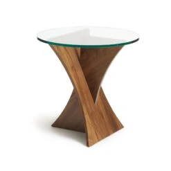 Modern Solid Walnut Round Glass Top End Table - Planes Collection