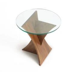 Modern Solid Walnut Round Glass Top End Table - Planes Collection -VERMONT WOODS Planes Walnut Round Glass Top End Table 2