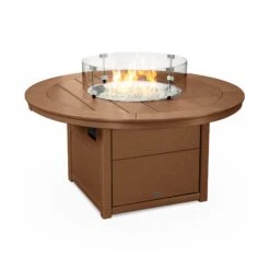 POLYWOOD Round 48" Fire Pit Table -VERMONT WOODS Round 48 Inch Fire Pit Table CTF48RTE Teak