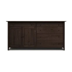 Copeland Sarah Shaker 2-Door, 5-Drawer Solid Wood Buffet -VERMONT WOODS Sarah Cherry 5 Drawer 2 Door Buffet Doors Left Smoke Cherry