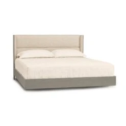 Copeland Furniture Sloane Floating Bed -VERMONT WOODS Sloane Oak Floating Bed Queen Weathered Oak with Hemp Fabric upholstery