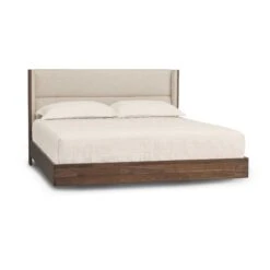Copeland Furniture Sloane Floating Bed -VERMONT WOODS Sloane Walnut Floating Bed Queen Natural Walnut with Hemp Fabric Upholstery