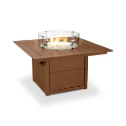 POLYWOOD 42-Inch Square Fire Pit Table - Durable All-Weather Outdoor Centerpiece -VERMONT WOODS Square 42 Inch Fire Pit Table CTF42STE Teak