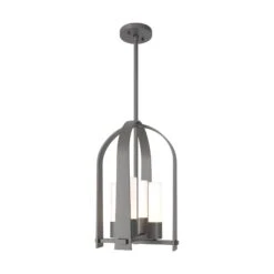 Triomphe Designer Outdoor Lantern - Arched Transitional Caged Light 38 Triomphe Designer Outdoor Lantern - Arched Transitional Caged Light -VERMONT WOODS Triomphe Outdoor Lantern Coastal Burnished Steel Opal