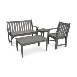 POLYWOOD Vineyard 4-Piece Outdoor Bench Seating Set 11 POLYWOOD Vineyard 4-Piece Outdoor Bench Seating Set -VERMONT WOODS Vineyard 4 Piece Bench Seating Set PWS356 1 GY Slate Grey