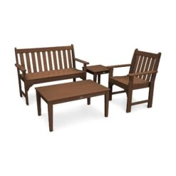 POLYWOOD Vineyard 4-Piece Outdoor Bench Seating Set 12 POLYWOOD Vineyard 4-Piece Outdoor Bench Seating Set -VERMONT WOODS Vineyard 4 Piece Bench Seating Set PWS356 1 TE Teak