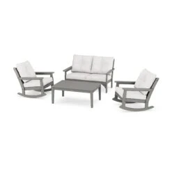 POLYWOOD Vineyard 4-Piece Deep Seating Rocking Chair Set -VERMONT WOODS Vineyard 4 Piece Deep Seating Rocking Chair Set PWS404 2 GY152939 Slate Grey Natural Linen