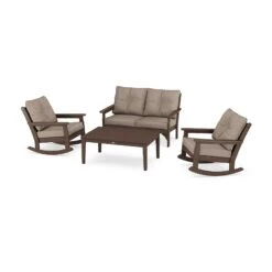 POLYWOOD Vineyard 4-Piece Deep Seating Rocking Chair Set -VERMONT WOODS Vineyard 4 Piece Deep Seating Rocking Chair Set PWS404 2 MA146010 Mahogany Spiced Burlap