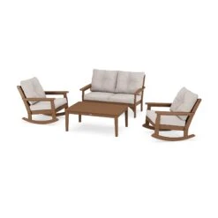 POLYWOOD Vineyard 4-Piece Deep Seating Rocking Chair Set -VERMONT WOODS Vineyard 4 Piece Deep Seating Rocking Chair Set PWS404 2 TE145999 Teak Dune Burlap