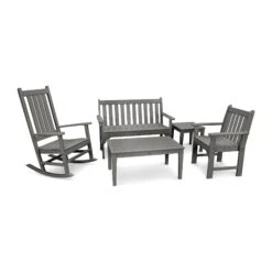 POLYWOOD Vineyard 5-Piece Bench & Rocking Chair Furniture Set -VERMONT WOODS Vineyard 5 Piece Bench Rocking Chair Set PWS357 1 GY Slate Grey