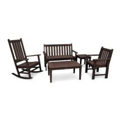 POLYWOOD Vineyard 5-Piece Bench & Rocking Chair Furniture Set -VERMONT WOODS Vineyard 5 Piece Bench Rocking Chair Set PWS357 1 MA Mahogany