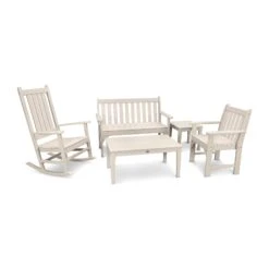 POLYWOOD Vineyard 5-Piece Bench & Rocking Chair Furniture Set -VERMONT WOODS Vineyard 5 Piece Bench Rocking Chair Set PWS357 1 SA Sand