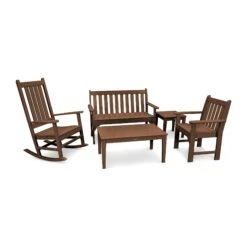 POLYWOOD Vineyard 5-Piece Bench & Rocking Chair Furniture Set -VERMONT WOODS Vineyard 5 Piece Bench Rocking Chair Set PWS357 1 TE Teak