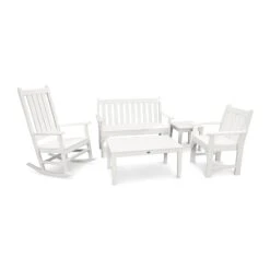 POLYWOOD Vineyard 5-Piece Bench & Rocking Chair Furniture Set -VERMONT WOODS Vineyard 5 Piece Bench Rocking Chair Set PWS357 1 WH White