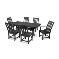 POLYWOOD Vineyard 7-Piece Farmhouse Trestle Dining Set -VERMONT WOODS Vineyard 7 Piece Farmhouse Trestle Dining Set PWS340 1 BL Black