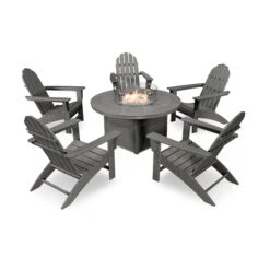 POLYWOOD Vineyard Adirondack 6-Piece Chat Set with Fire Pit Table