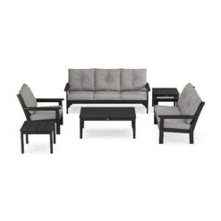 POLYWOOD Vineyard 6-Piece Deep Seating Set - Complete Outdoor Lounge Collection -VERMONT WOODS Vineyard Deep Seating 6 Piece Set PWS316 2 BL145980 Black Grey Mist