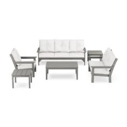 POLYWOOD Vineyard 6-Piece Deep Seating Set - Complete Outdoor Lounge Collection -VERMONT WOODS Vineyard Deep Seating 6 Piece Set PWS316 2 GY152939 Slate Grey Natural Linen