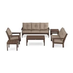 POLYWOOD Vineyard 6-Piece Deep Seating Set - Complete Outdoor Lounge Collection -VERMONT WOODS Vineyard Deep Seating 6 Piece Set PWS316 2 MA146010 Mahogany Spiced Burlap
