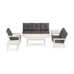 POLYWOOD Vineyard 6-Piece Deep Seating Set - Complete Outdoor Lounge Collection -VERMONT WOODS Vineyard Deep Seating 6 Piece Set PWS316 2 SA145986 Sand Ash Charcoal