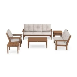 POLYWOOD Vineyard 6-Piece Deep Seating Set - Complete Outdoor Lounge Collection -VERMONT WOODS Vineyard Deep Seating 6 Piece Set PWS316 2 TE145999 Teak Dune Burlap
