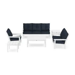 POLYWOOD Vineyard 6-Piece Deep Seating Set - Complete Outdoor Lounge Collection -VERMONT WOODS Vineyard Deep Seating 6 Piece Set PWS316 2 WH145991 White Marine Indigo